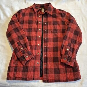 Duluth Trading Co womens size Small insulated quilted plaid jacket, snap VGUC